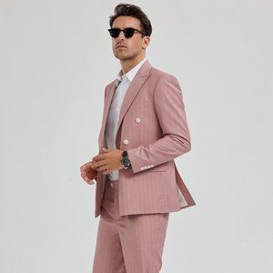 Pink Pinstriped 2pc Suit w/ Peak Lapel by Tazio